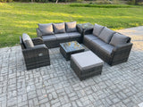 Fimous Outdoor Rattan Garden Furniture Set Conservatory Patio Sofa Coffee Table With Reclining Chair Big Footstool Side Table Dark Grey Mixed