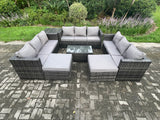 Fimous Outdoor Lounge Sofa Set Wicker PE Rattan Garden Furniture Set with Oblong Coffee Table Side Table 2 Big Footstool 11Seater Dark Grey Mixed