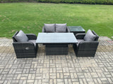 Fimous Outdoor Rattan Garden Furniture Set Height Adjustable Rising lifting Dining Table Love Sofa With Side Table Chair