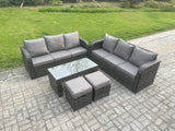 Fimous 8 Seater Patio Garden Furniture Sets Wicker Outdoor Rattan Furniture Sofa Sets with Rectangular Coffee Table 2 Small Footstools