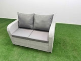 Fimous Patio PE Wicker 8 Seater Outdoor Rattan Furniture Sofa Sets with Rectangular Dining Table Reclining Chair Loveseat Sofa 3 Seater Sofa 2 Big Footstools Side Table Light Grey