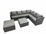 Fimous Outdoor PE Rattan Garden Furniture Sofa Set with Square Coffee Table Big Stool Dark Grey