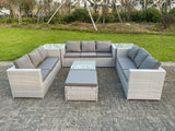 Fimous 10 Seater Wicker Light Grey Lounge Rattan Sofa Set Outdoor Garden Furniture Conservatory Patio Furniture