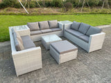 Fimous 10 Seater Wicker Light Grey Lounge Rattan Sofa Set Outdoor Garden Furniture Conservatory Patio Furniture