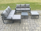 Fimous Aluminium 5 Pieces Garden Furniture Sofa Set with Cushions 8 Seater Outdoor Patio Set with Square Coffee Table 2 Big Footstools Dark Grey
