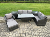 Fimous 7 Piece Rattan Garden Furniture Set with Patio Sofa Rectangular Dining Table 2 Side Table Big Footstool Indoor Conservatory Patio Set