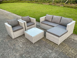 Fimous 6 Seater PE Wicker Light Grey Rattan Sofa Set Garden Furniture Chairs Footstool Conservatory Patio Furniture