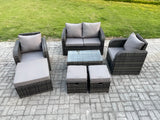 Fimous Wicker PE Rattan Outdoor Furniture Set Garden Love Sofa Coffee Table 2 Armchair 3 Footstools Dark Grey Mixed