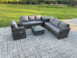 Fimous Outdoor Rattan Garden Furniture Set Conservatory Patio Sofa Coffee Table With Reclining Chair Side Table Dark Grey Mixed