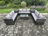 Fimous 9 Seater Outdoor Lounge Sofa Set Wicker PE Rattan Garden Furniture Set with Oblong Coffee Table 2 Side Tables Dark Grey Mixed