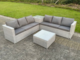 Fimous 6 Seater PE Wicker Light Grey Rattan Garden Corner Sofa Sets Outdoor Patio Furniture Coffee Table