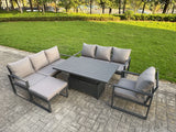Fimous Aluminium Garden Furniture Sets,8 Seater Outdoor Sofa Dining Set with Adjustable Rising Lifting Dining Table Big Footstool for Yard,Poolside, Patio, Dark Grey