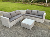 Fimous 6 Seater PE Wicker Light Grey Rattan Garden Corner Sofa Sets Outdoor Patio Furniture Coffee Table
