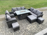 Fimous Wicker PE Rattan Garden Furniture Set Gas Fire Pit Dining Table Indoor Outdoor with Chair Loveseat Sofa 3 Footstools