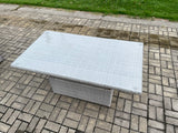 Fimous Outdoor Rattan Garden Funiture Set Height Adjustable Rising Lifting Table Sofa Dining Set with 2 Small Footstools