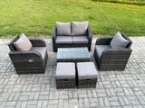 Fimous Wicker PE Rattan Outdoor Furniture Set Garden Love Sofa Coffee Table 2 Armchair 2 Small Footstools Dark Grey Mixed