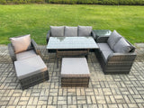 Fimous 7 Piece Rattan Garden Furniture Set with Patio Sofa Rectangular Dining Table Side Table 2 Big Footstool Indoor Conservatory Patio Set