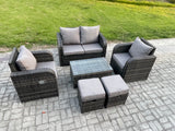 Fimous Wicker PE Rattan Outdoor Furniture Set Garden Love Sofa Coffee Table 2 Armchair 2 Small Footstools Dark Grey Mixed