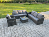 Fimous Outdoor Rattan Garden Furniture Set Conservatory Patio Sofa Coffee Table With Reclining Chair Dark Grey Mixed