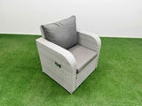 Fimous PE Rattan High Back Lounge Sofa Set Patio Rectangular Dining Table & Chairs Set with 3 Seater Sofa Reclining Chair Stools Side Table Light Grey