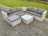 Fimous 7 Seater PE Wicker Light Grey Rattan Garden Corner Furniture Sofa Sets Outdoor Patio Furniture Big Footstool Coffee Table