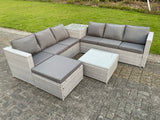 Fimous 7 Seater PE Wicker Light Grey Rattan Garden Corner Furniture Sofa Sets Outdoor Patio Furniture Big Footstool Coffee Table