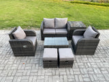 Fimous Wicker PE Rattan Outdoor Furniture Set Garden Love Sofa Coffee Table 2 Armchair Side Table 2 Small Footstools Dark Grey Mixed