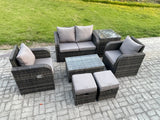 Fimous Wicker PE Rattan Outdoor Furniture Set Garden Love Sofa Coffee Table 2 Armchair Side Table 2 Small Footstools Dark Grey Mixed