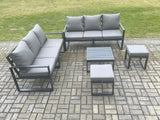 Fimous Aluminium 6 Pieces Garden Furniture Sofa Set with Cushions 8 Seater Outdoor Patio Set with Square Coffee Table 2 Small Footstools Side Table Dark Grey