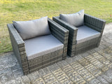 Fimous 2 PC Outdoor Rattan Single Sofa Chair Garden Furniture With Seat and Back Cushion Dark Grey Mixed