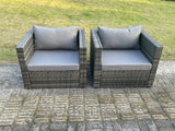 Fimous 2 PC Outdoor Rattan Single Sofa Chair Garden Furniture With Seat and Back Cushion Dark Grey Mixed