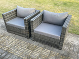 Fimous 2 PC Outdoor Rattan Single Sofa Chair Garden Furniture With Seat and Back Cushion Dark Grey Mixed