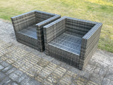 Fimous 2 PC Outdoor Rattan Single Sofa Chair Garden Furniture With Seat and Back Cushion Dark Grey Mixed