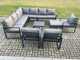 Fimous Outdoor Garden Furniture Patio Lounge Corner Sofa Aluminium Set with Square Coffee Table Big Footstool 3 Chair Dark Grey