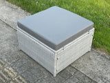 Fimous Light Grey Rattan Footstool Patio Outdoor Garden Furniture Accessory With Thick Dark Grey Cushion