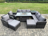 Fimous Rattan Outdoor Furniture Gas Fire Pit Rectangle Dining Table Gas Heater Adjustable Reclining Chair 3 Seater Sofa Sets 10 Seater