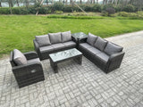 Fimous 7 Seater Wicker PE Rattan Sofa Set Outdoor Patio Garden Furniture Set with Side Table Reclining Chairs Coffee Table Dark Grey Mixed