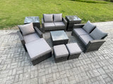 Fimous 8 Seater Outdoor Rattan Garden Furniture Set Conservatory Patio Sofa Coffee Table Set with Chair 2 Side Tables 3 Footstools Dark Grey Mixed