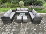 Fimous Outdoor Rattan Garden Furniture Set 11 Seater Patio Lounge Sofa Set with Square Coffee Table 2 Small Footstool Dark Grey Mixed
