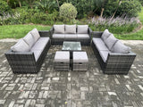 Fimous Outdoor Rattan Garden Furniture Set 11 Seater Patio Lounge Sofa Set with Square Coffee Table 2 Small Footstool Dark Grey Mixed