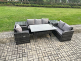 Fimous 6 Piece Rattan Garden Furniture Set with Patio Sofa Rectangular Dining Table 2 Side Table Indoor Conservatory Patio Set