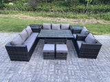 Fimous 10 Seater Outdoor Wicker Garden Furniture Rattan Lounge Sofa Set Patio Rectangular Dining Table with 2 Armchair 2 Side Table 2 Small Stools Dark Grey Mixed