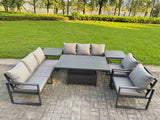 Fimous Garden Aluminium Furniture Set Dark Grey 8 Seater Outdoor Patio Adjustable Rising Lifting Dining Table with 2 Chairs 2 Side Tables Dark Grey