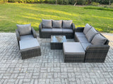 Fimous 9 Seater Outdoor Rattan Garden Furniture Set Conservatory Patio Sofa Coffee Table With 2 Big Footstool Dark Grey Mixed