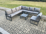 Fimous 8 Seater Patio Outdoor Garden Furniture Aluminium Lounge Corner Sofa Set with Square Coffee Table Dark Grey