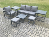 Fimous Aluminium Outdoor Garden Furniture Set Patio Lounge Sofa Chair Set with Square Coffee Table 2 Side Tables 2 Small Footstools Conservatory Set Dark Grey