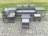 Fimous Aluminium Outdoor Garden Furniture Set Patio Lounge Sofa Chair Set with Square Coffee Table 2 Side Tables 2 Small Footstools Conservatory Set Dark Grey