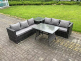 Fimous 6 Seater Wicker PE Rattan Garden Dining Set Outdoor Furniture Sofa with Side Table Dining Table Dark Grey Mixed