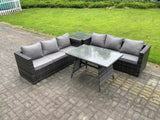 Fimous 6 Seater Wicker PE Rattan Garden Dining Set Outdoor Furniture Sofa with Side Table Dining Table Dark Grey Mixed