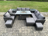 Fimous Wicker Rattan Garden Furniture Set Gas Fire Pit Dining Table Indoor Outdoor with 2 Side Tables Chair Loveseat Sofa 3 Footstools